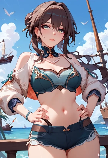 star rail,ruan mei,crop top,athletic shorts  - AI generated anime art